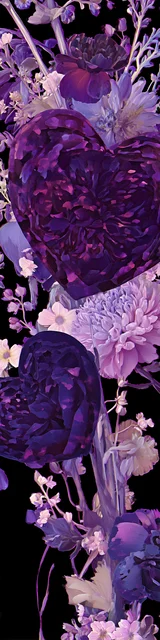 Free purple bookmark featuring hearts with pretty flowers